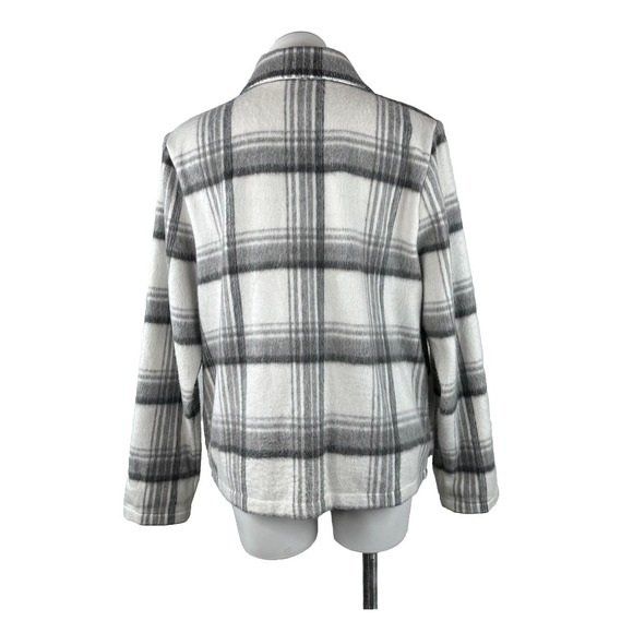Melloday Jacket Shacket White Gray Plaid Waist Length Button Up Pocket Womens XL - Picture 6 of 10